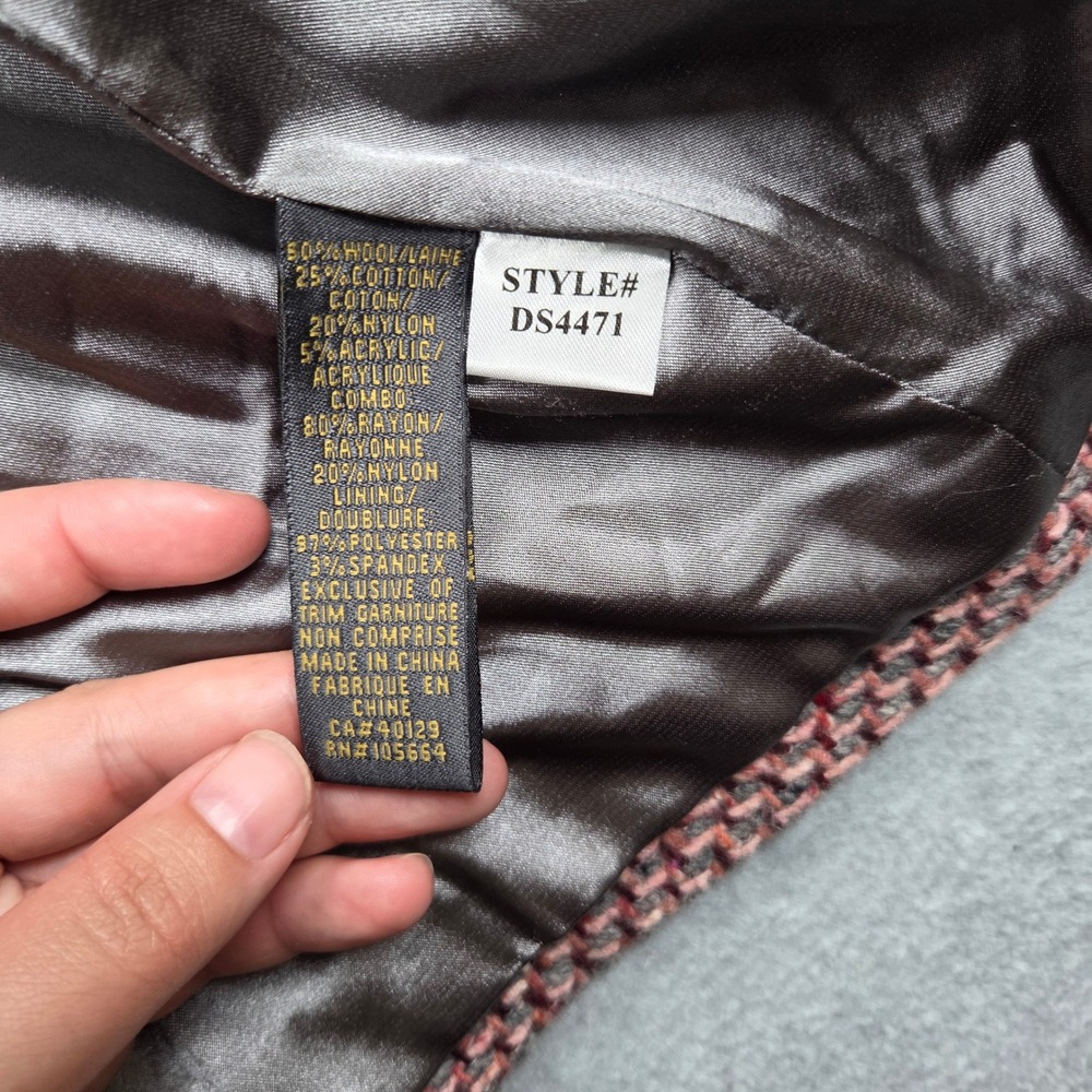 dS LAB Coat Women Size 6 Pink Grey Tweed Velvet Portrait Collar Chic Jacket - Picture 10 of 12